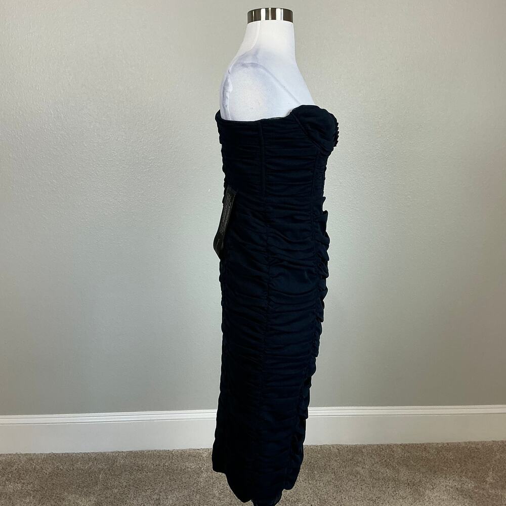 BCBGMAXAZRIA Women's Cocktail Dress Size 8 Blue Strapless Ruched Midi Sheath - Picture 6 of 13